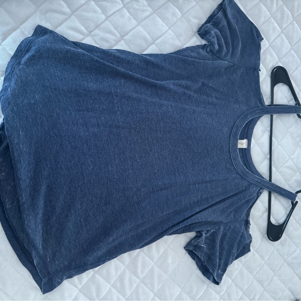 Casual Blue Top with Shoulder Cut Outs